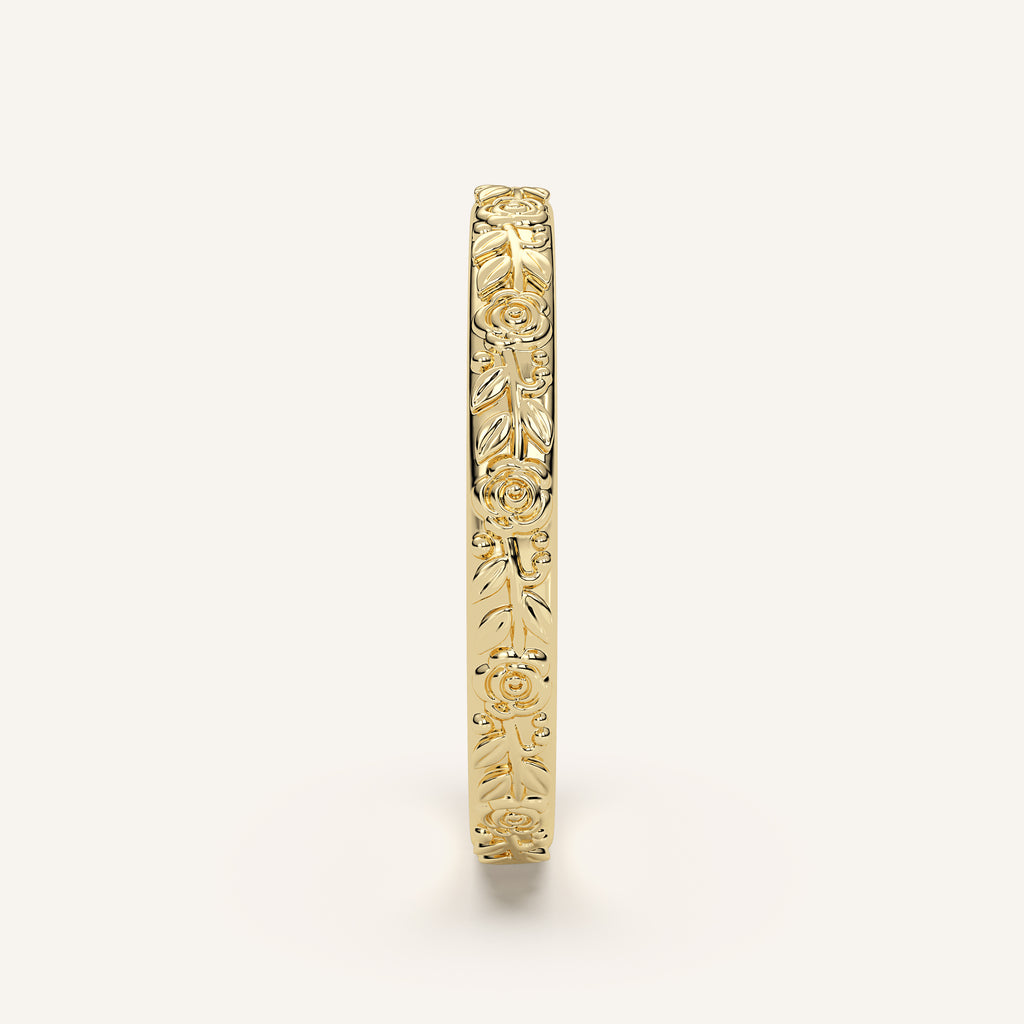 Sculpted Floral Wedding Band in 14k Yellow Gold (view 3)