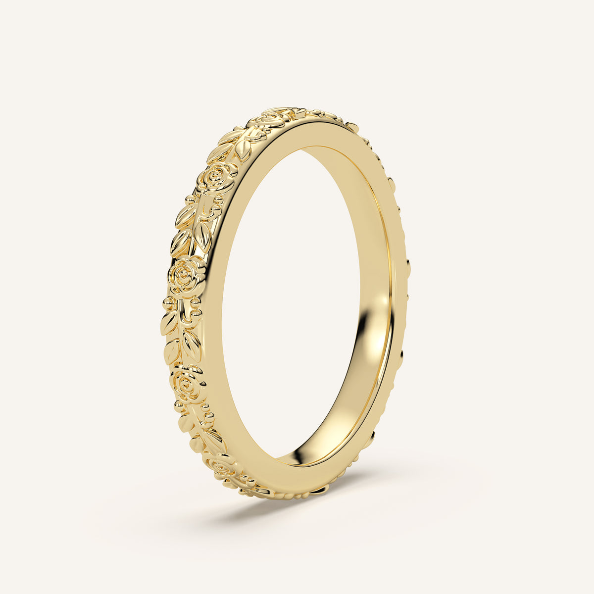Sculpted Floral Wedding Band in 14k Yellow Gold (view 2)