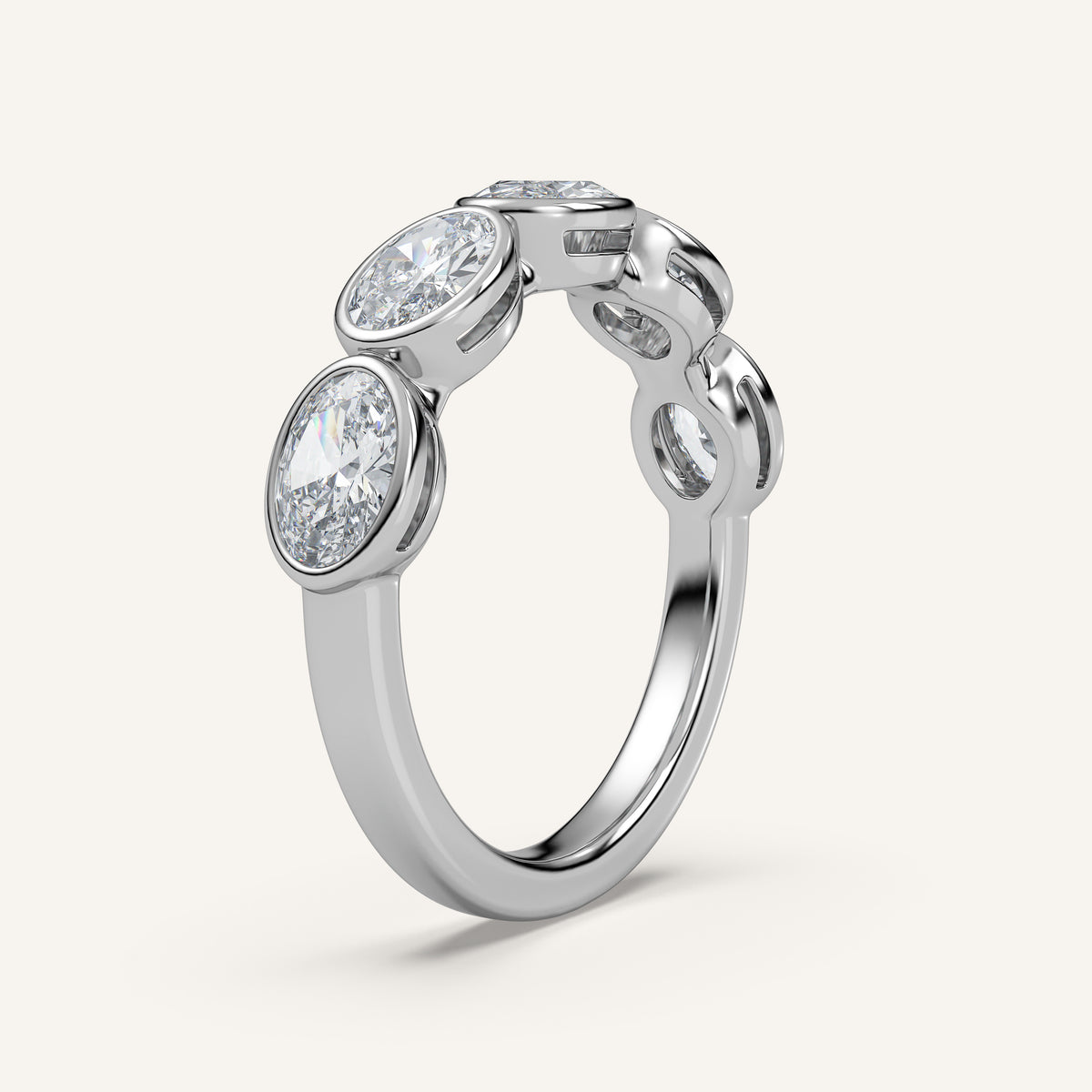 East-West Oval Bezel Half Eternity Band in 14k White Gold (view 2)