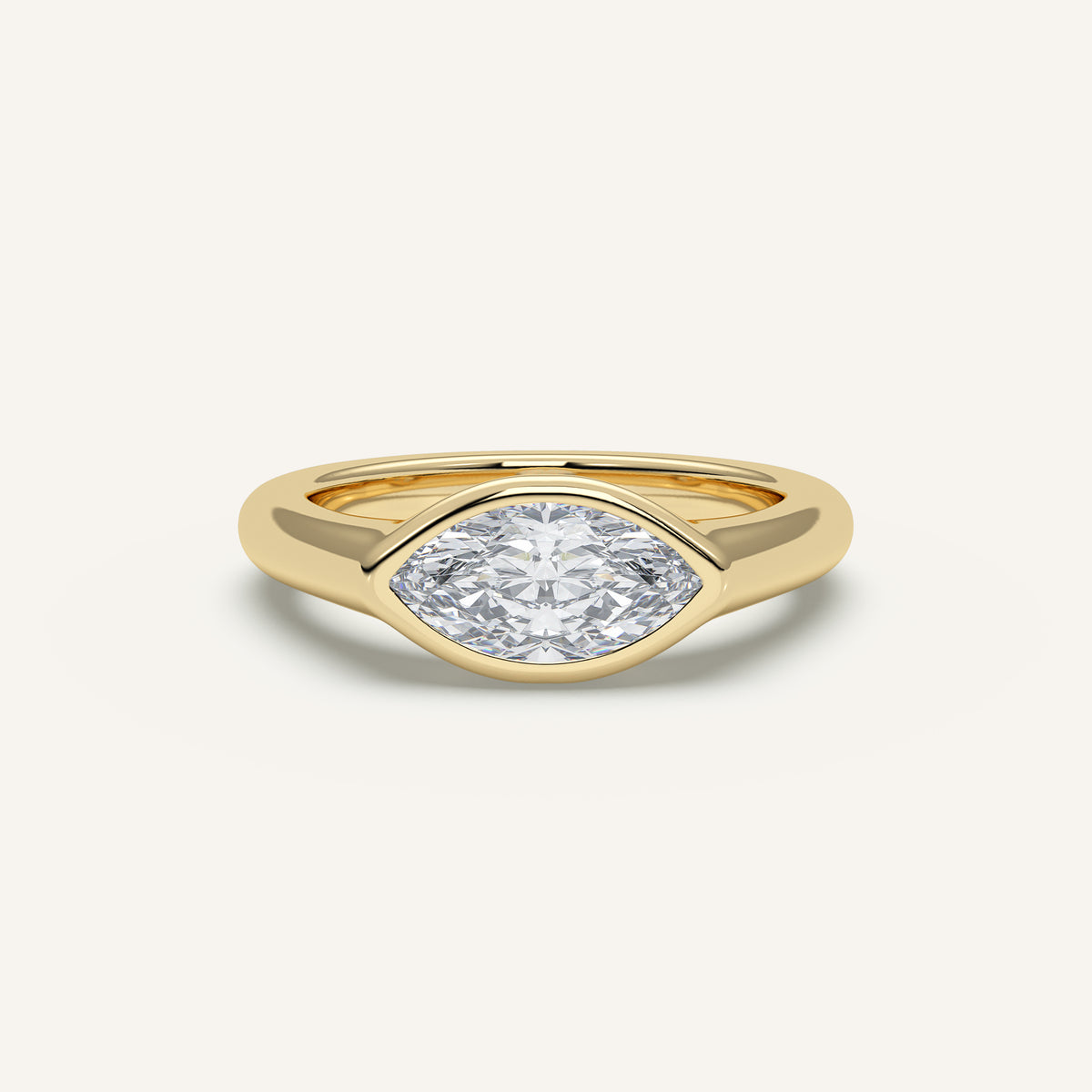 East-West Marquise Bezel Diamond Pinky Ring in 14k Yellow Gold (view 1)
