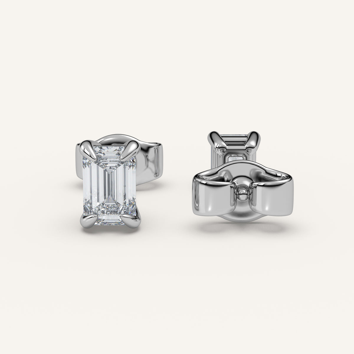 Emerald-Cut Diamond Stud Earrings — 1 CTW in 14k White Gold (view 3)