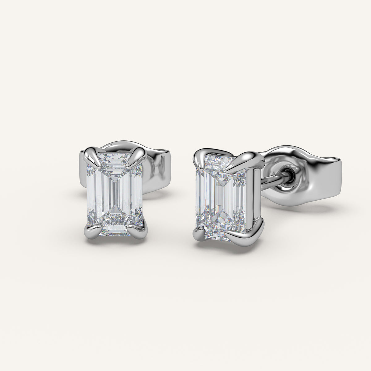 Emerald-Cut Diamond Stud Earrings — 1 CTW in 14k White Gold (view 2)