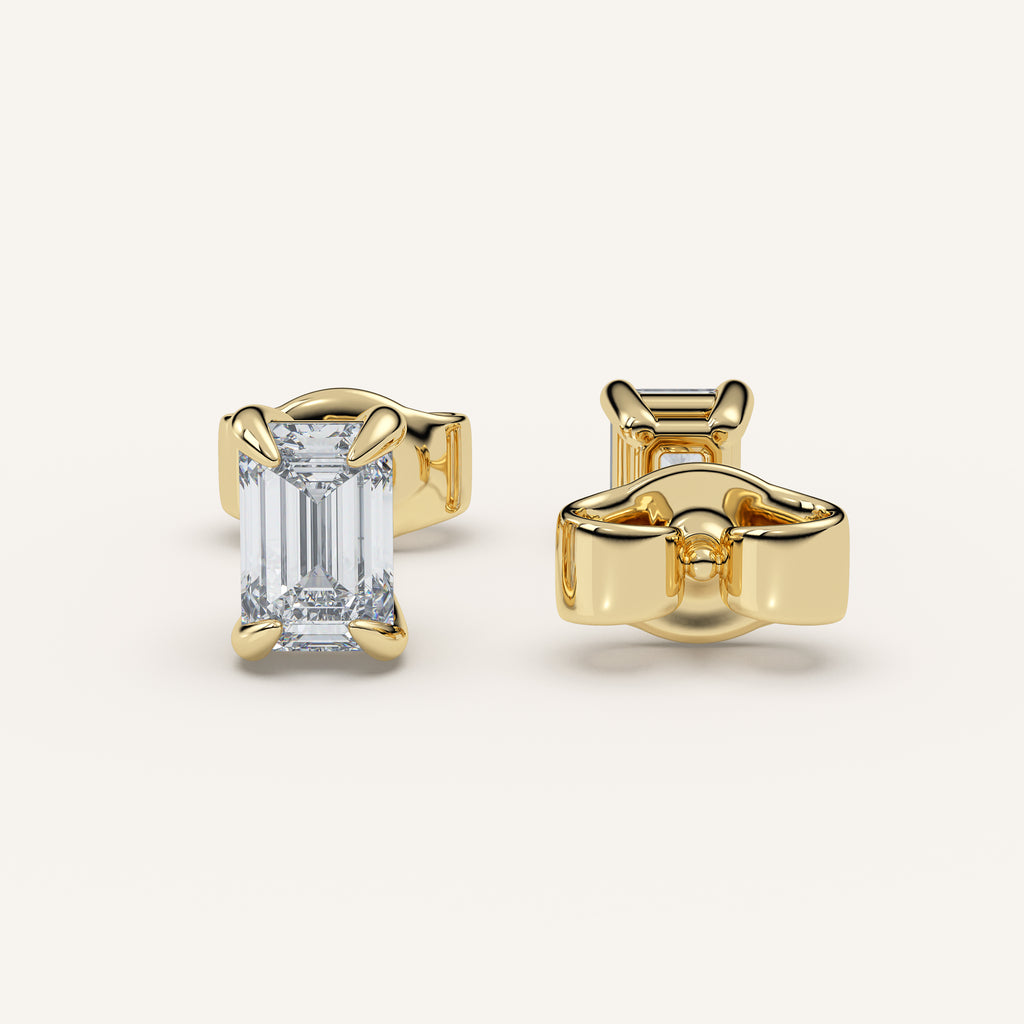 Emerald-Cut Diamond Stud Earrings — 1 CTW in 14k Yellow Gold (view 3)