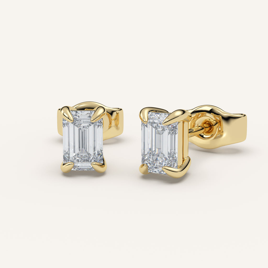 Emerald-Cut Diamond Stud Earrings — 1 CTW in 14k Yellow Gold (view 2)