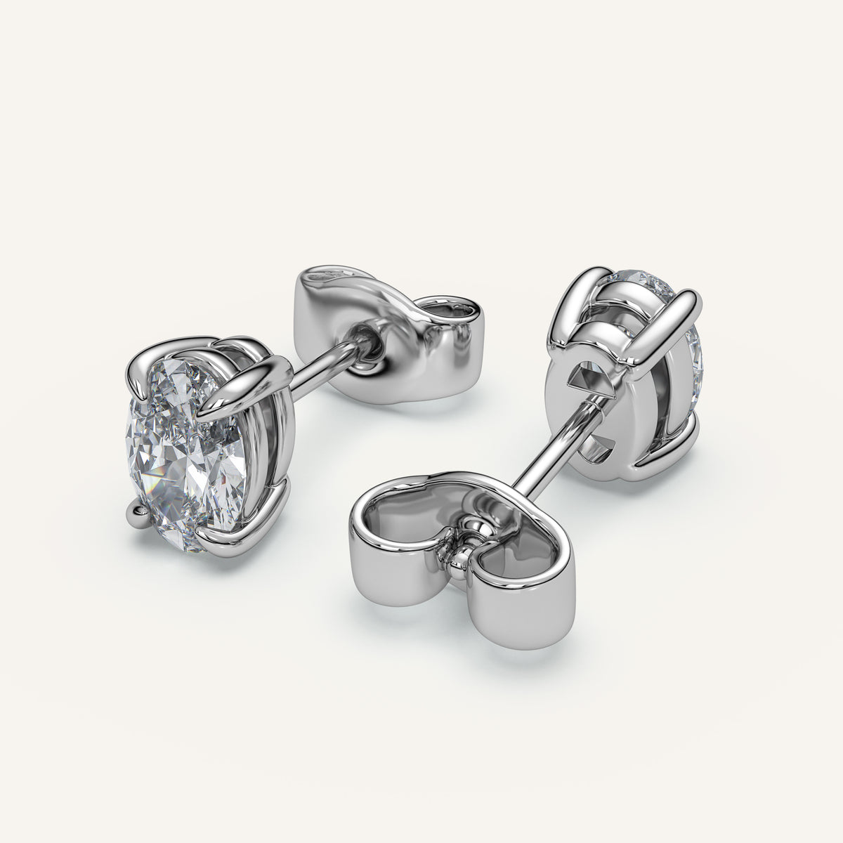 Oval Diamond Stud Earrings — 1 CTW in 14k White Gold (view 4)