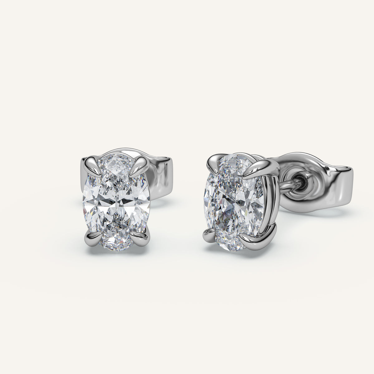 Oval Diamond Stud Earrings — 1 CTW in 14k White Gold (view 2)