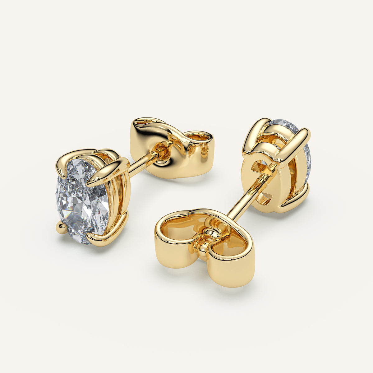 Oval Diamond Stud Earrings — 1 CTW in 14k Yellow Gold (view 4)