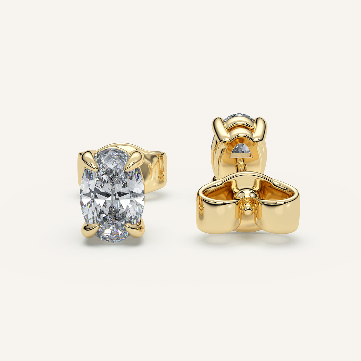Oval Diamond Stud Earrings — 1 CTW in 14k Yellow Gold (view 3)