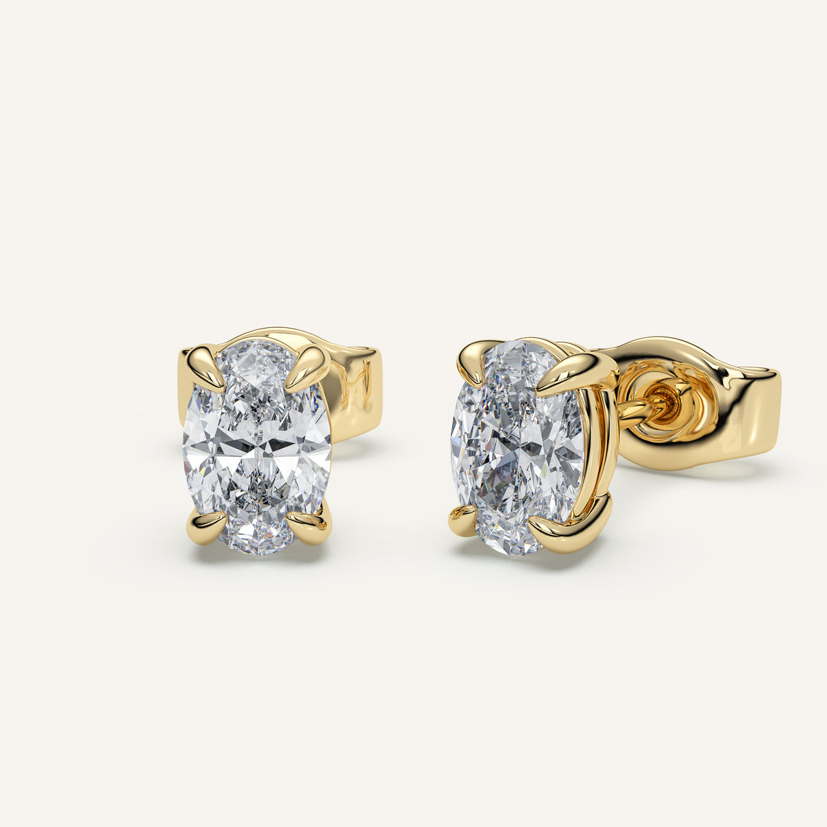 Oval Diamond Stud Earrings — 1 CTW in 14k Yellow Gold (view 2)
