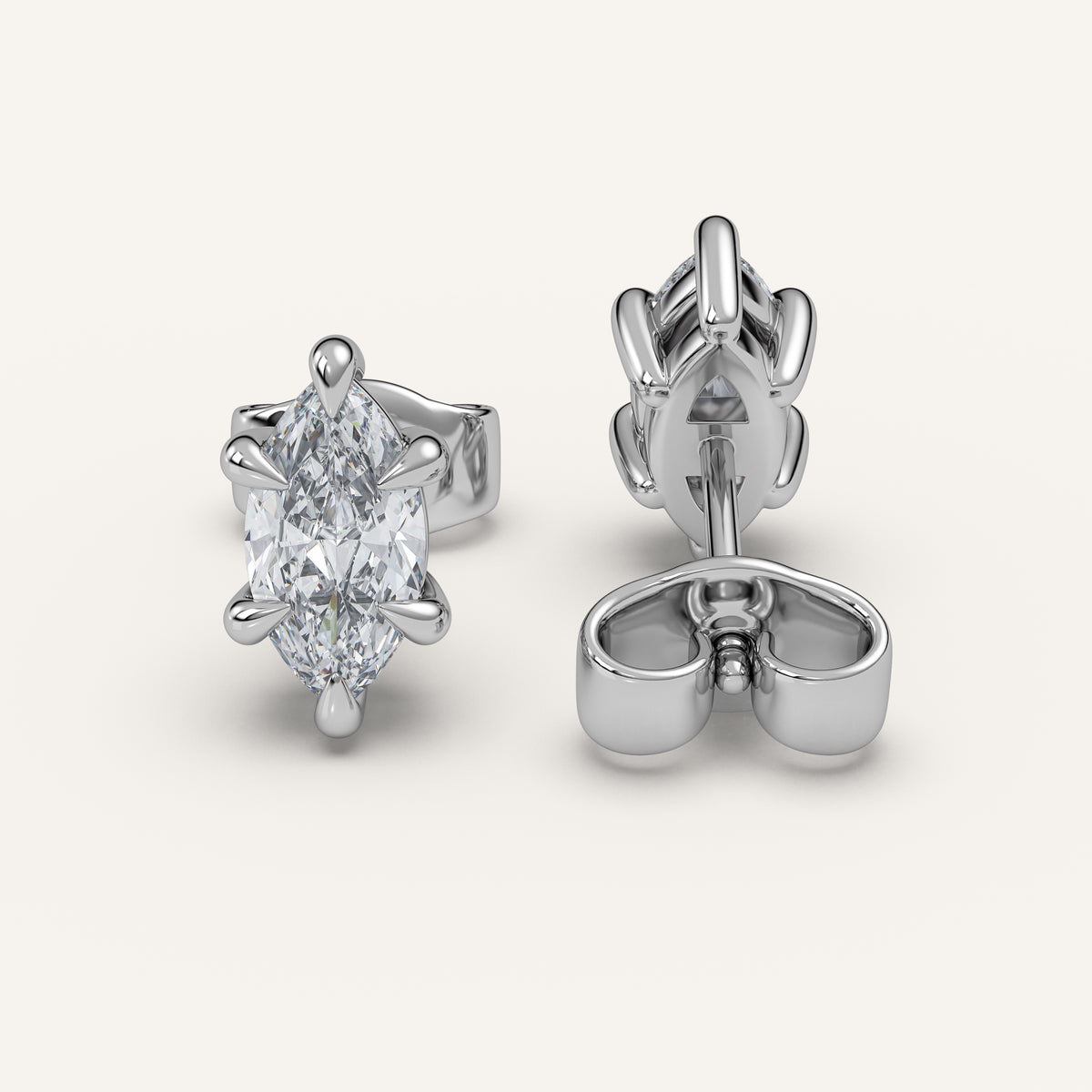 Marquise Diamond Stud Earrings — 1 CTW in 14k White Gold (view 3)