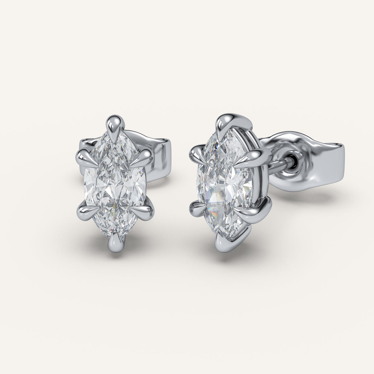 Marquise Diamond Stud Earrings — 1 CTW in 14k White Gold (view 2)