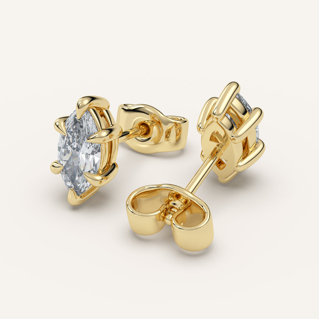 Marquise Diamond Stud Earrings — 1 CTW in 14k Yellow Gold (view 4)