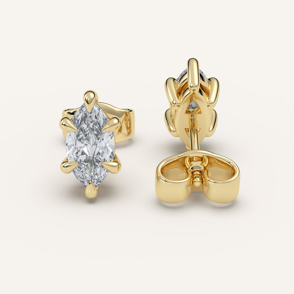 Marquise Diamond Stud Earrings — 1 CTW in 14k Yellow Gold (view 3)