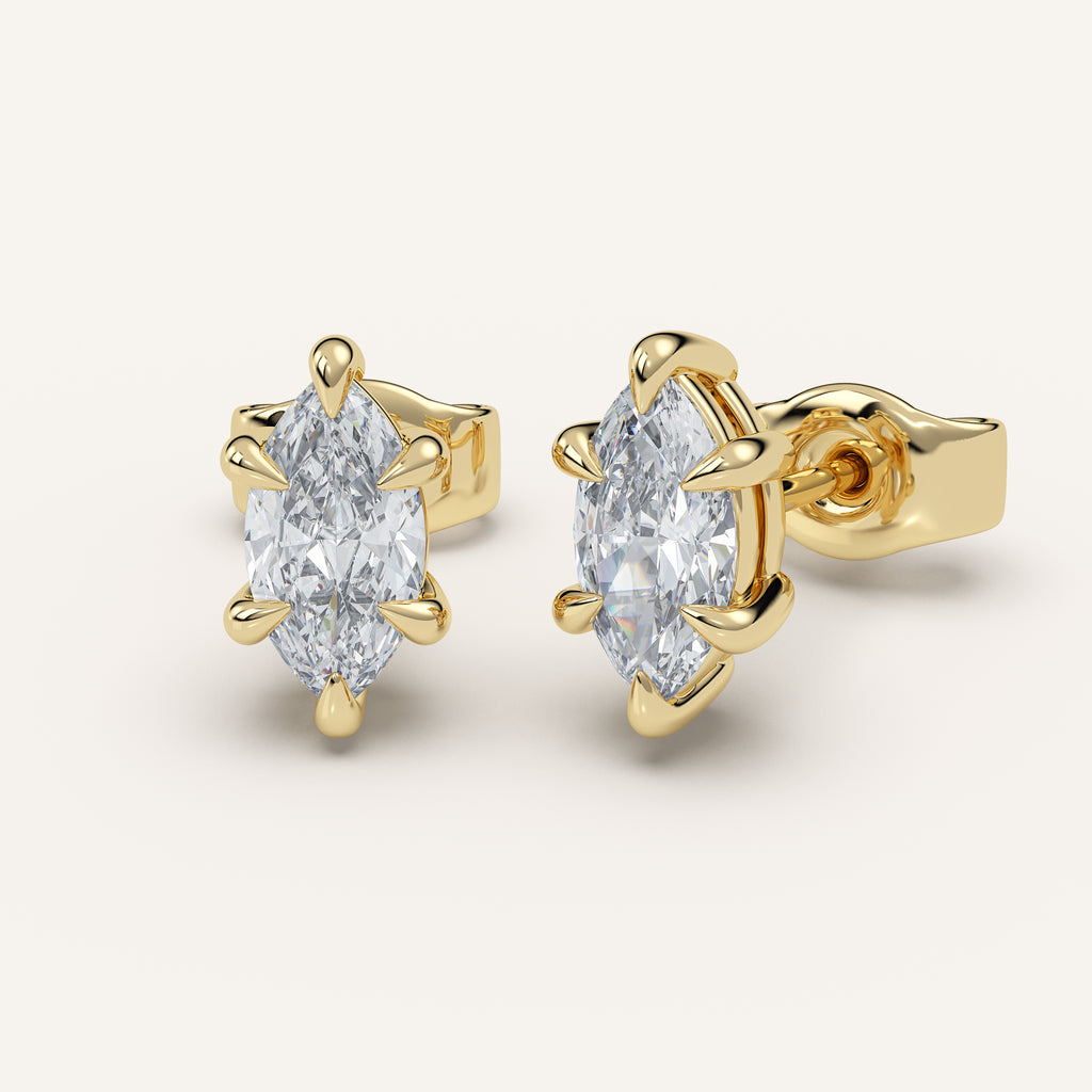Marquise Diamond Stud Earrings — 1 CTW in 14k Yellow Gold (view 2)