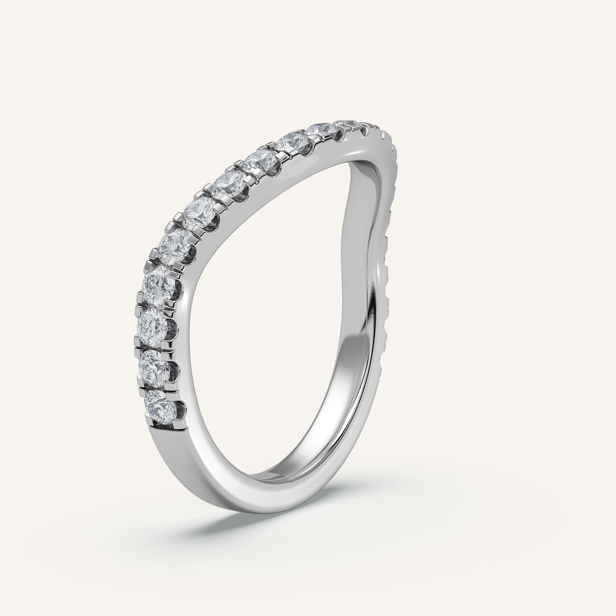 Curved Pavé Diamond Wedding Band in 14k White Gold (view 2)