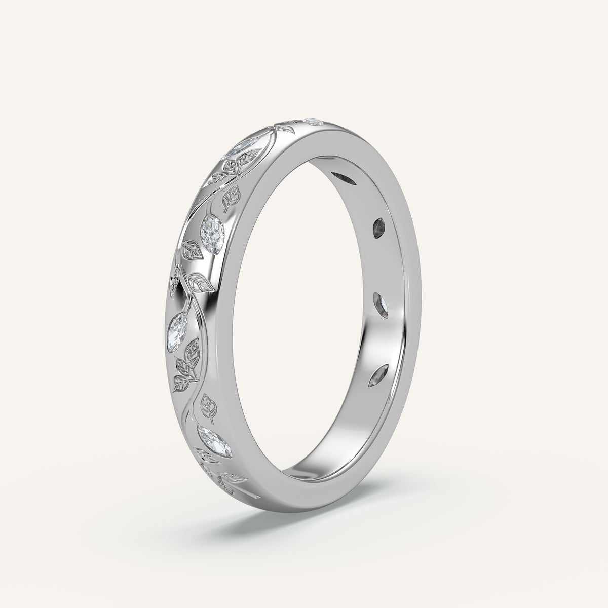 Vine Engraved Diamond Wedding Band in 14k White Gold (view 2)