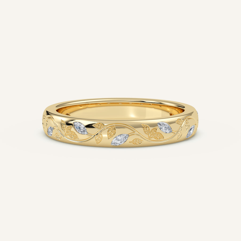 Vine Engraved Diamond Wedding Band in 14k Yellow Gold (view 1)