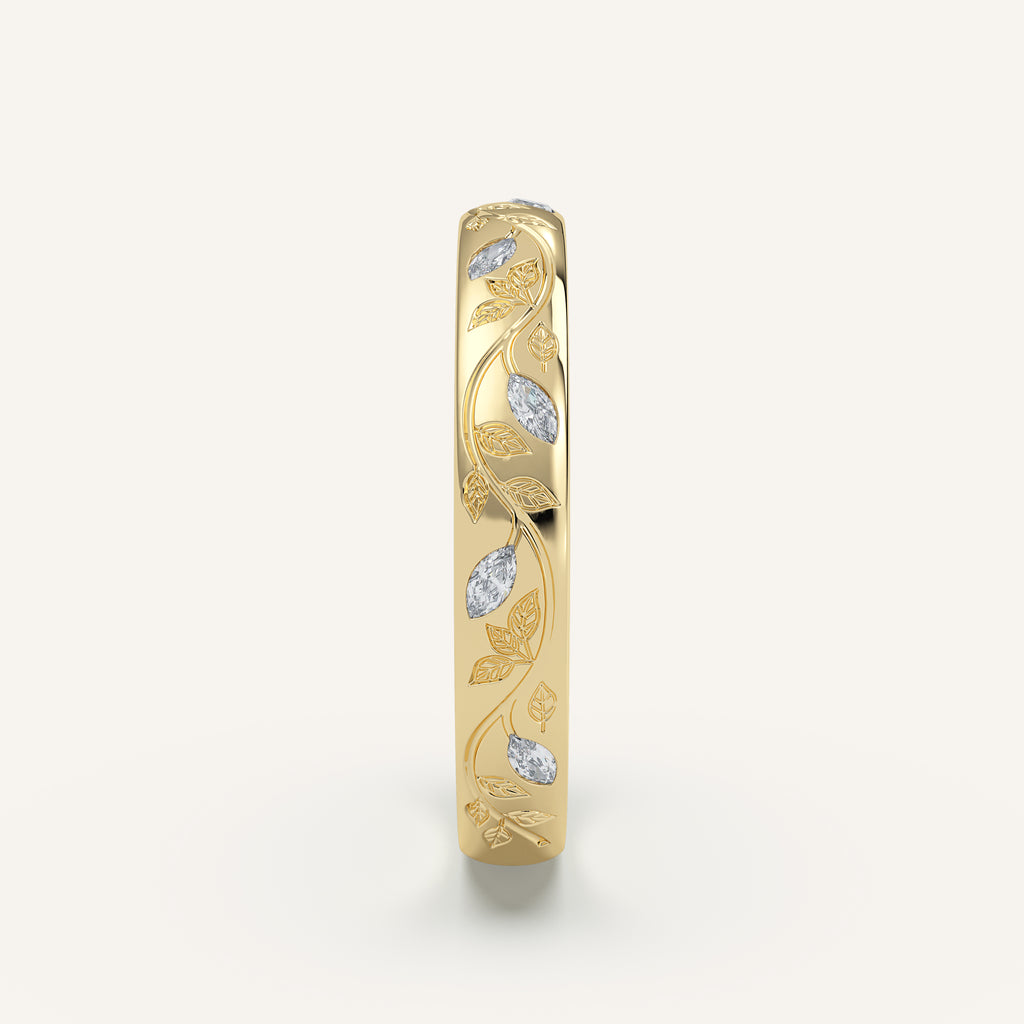 Vine Engraved Diamond Wedding Band in 14k Yellow Gold (view 3)