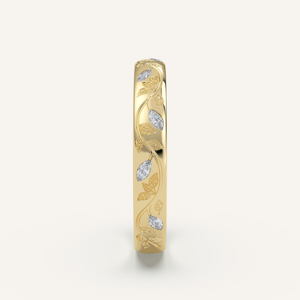 Vine Engraved Diamond Wedding Band in 14k Yellow Gold (view 3)