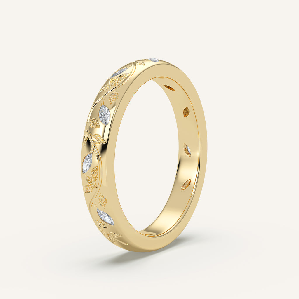 Vine Engraved Diamond Wedding Band in 14k Yellow Gold (view 2)