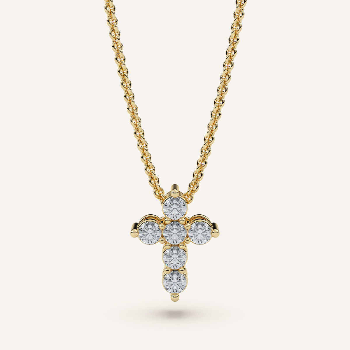 Extra-Petite Pavé Diamond Cross Necklace in 14k Yellow Gold (view 1)