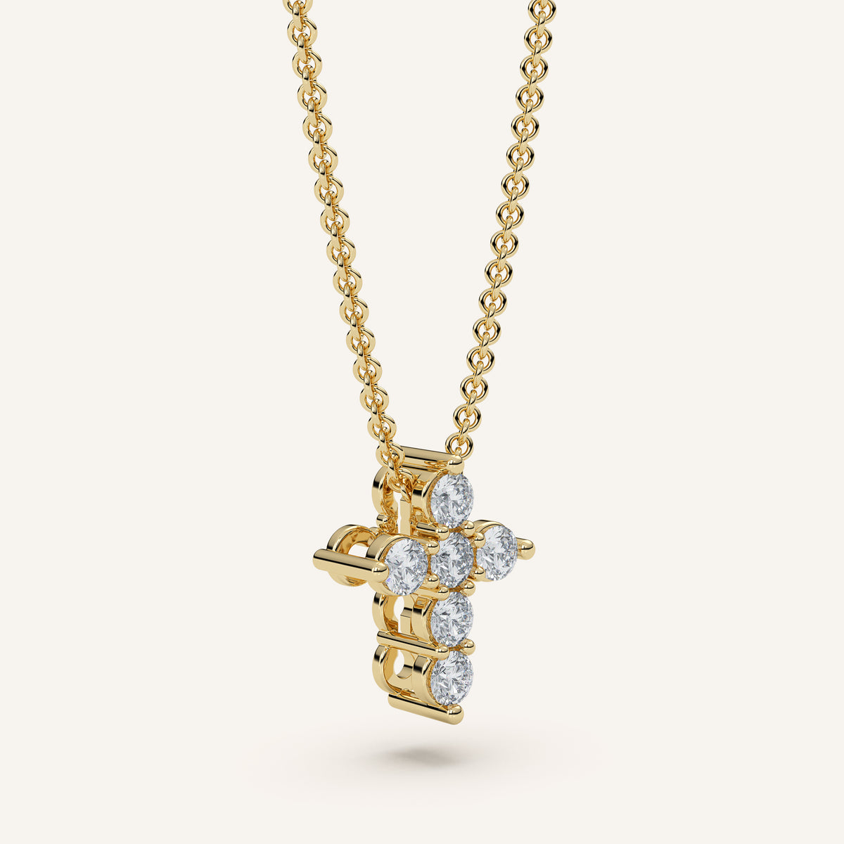 Extra-Petite Pavé Diamond Cross Necklace in 14k Yellow Gold (view 2)