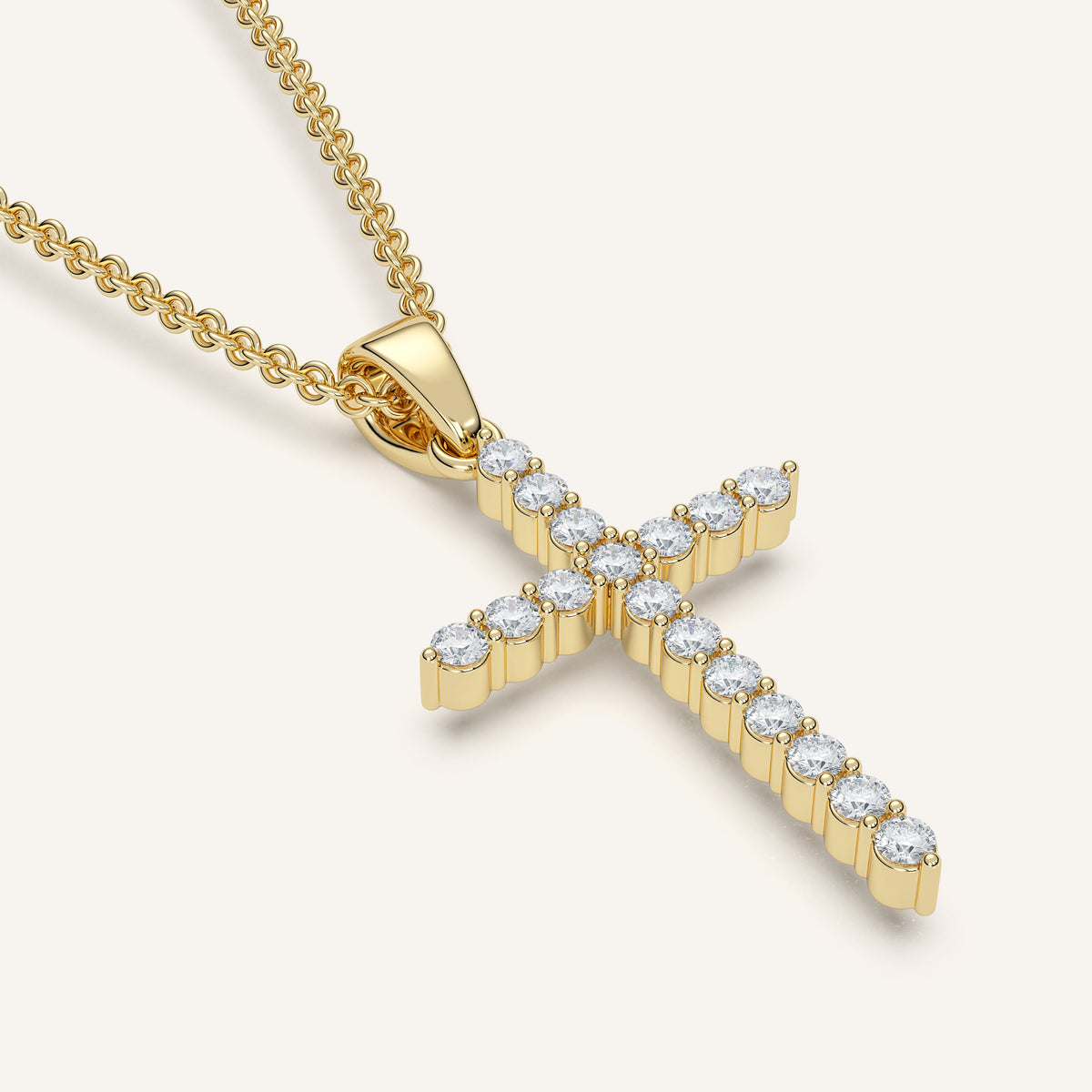 Petite Pavé Diamond Cross Necklace in 14k Yellow Gold (view 4)