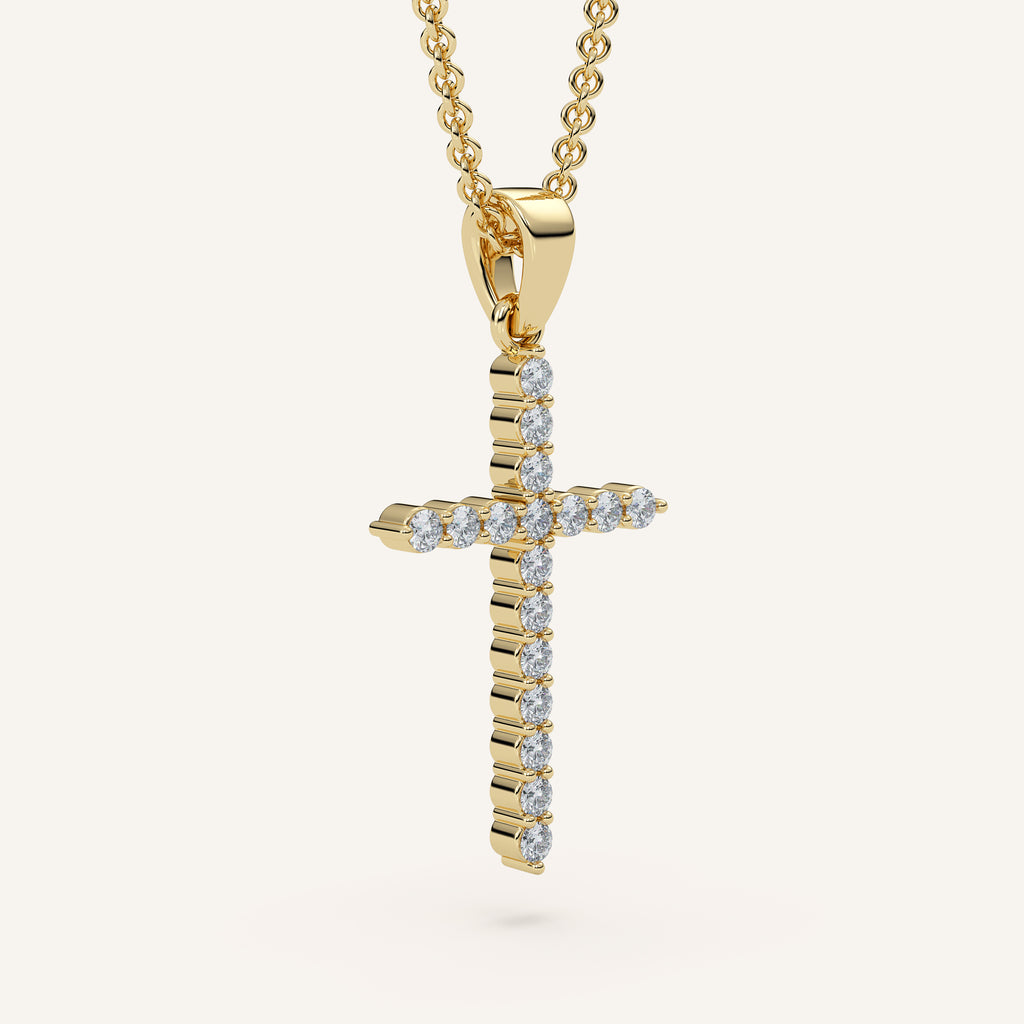 Petite Pavé Diamond Cross Necklace in 14k Yellow Gold (view 2)