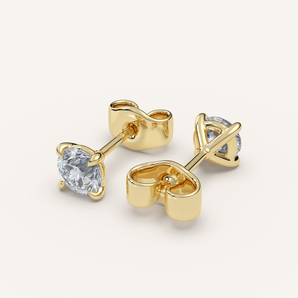 Round Diamond Stud Earrings — 1 CTW in 14k Yellow Gold (view 4)