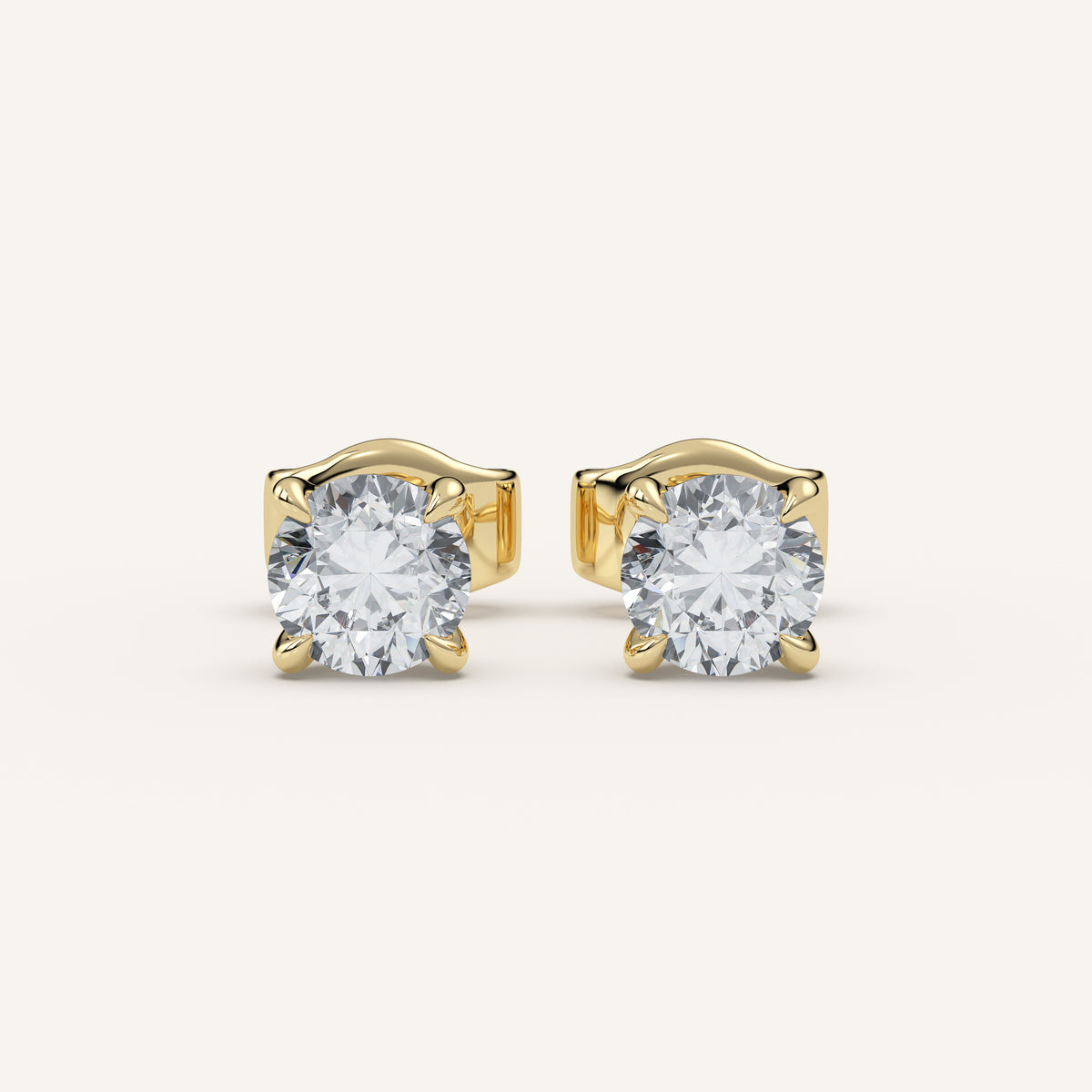 Round Diamond Stud Earrings — 1 CTW in 14k Yellow Gold (view 1)