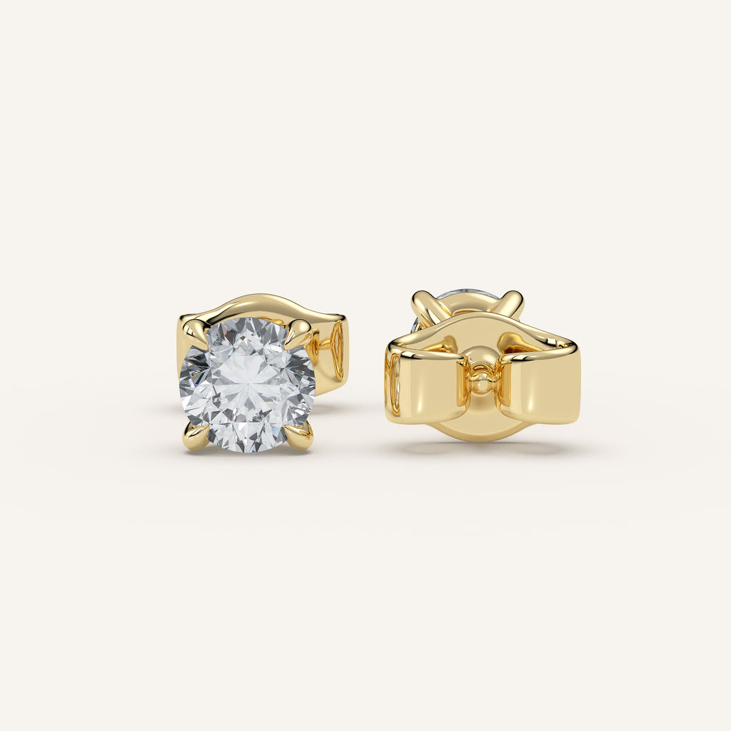 Round Diamond Stud Earrings — 1 CTW in 14k Yellow Gold (view 3)