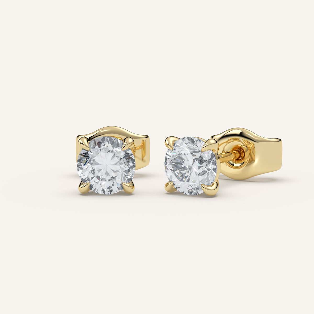 Round Diamond Stud Earrings — 1 CTW in 14k Yellow Gold (view 2)