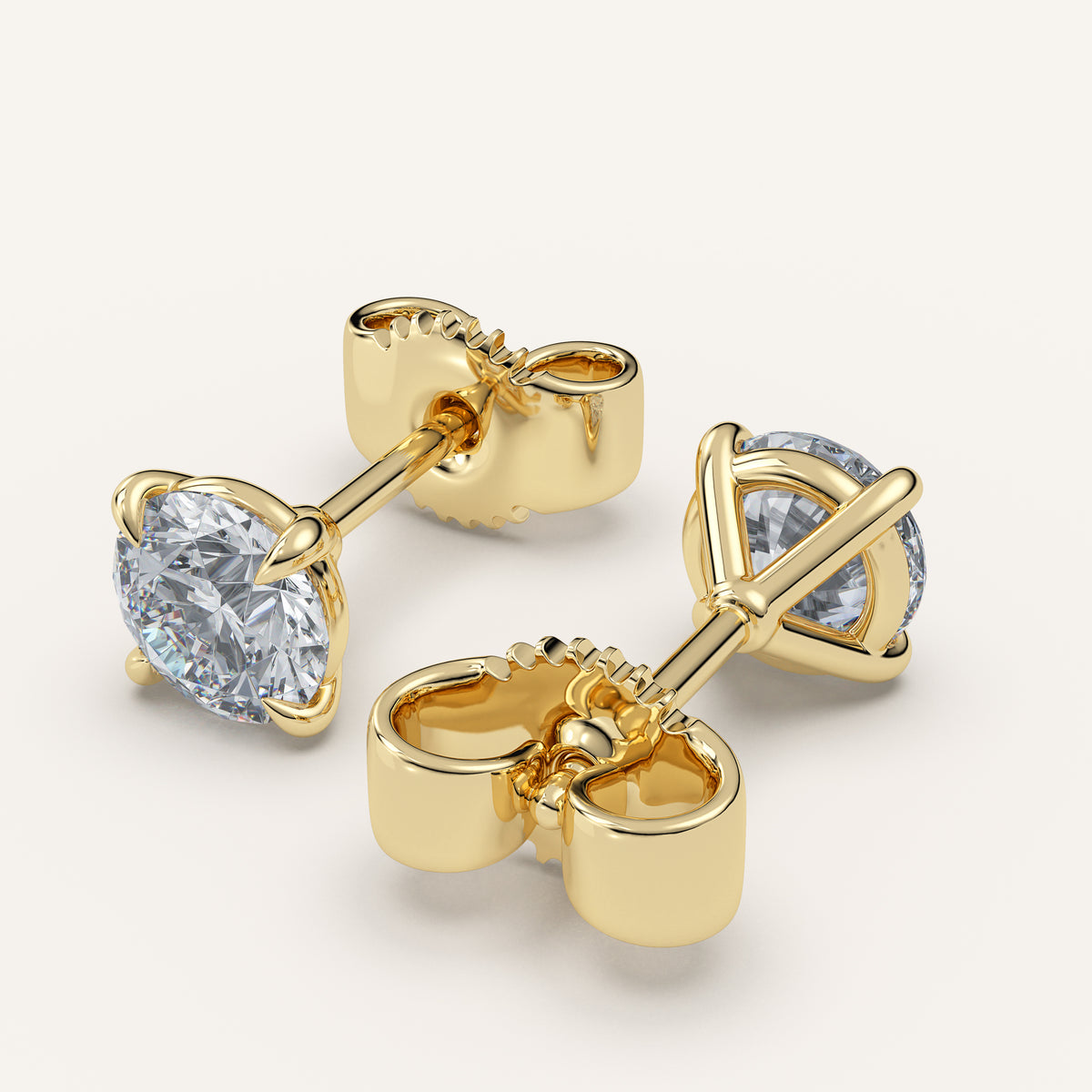 Round Diamond Stud Earrings — 2 CTW in 14k Yellow Gold (view 4)