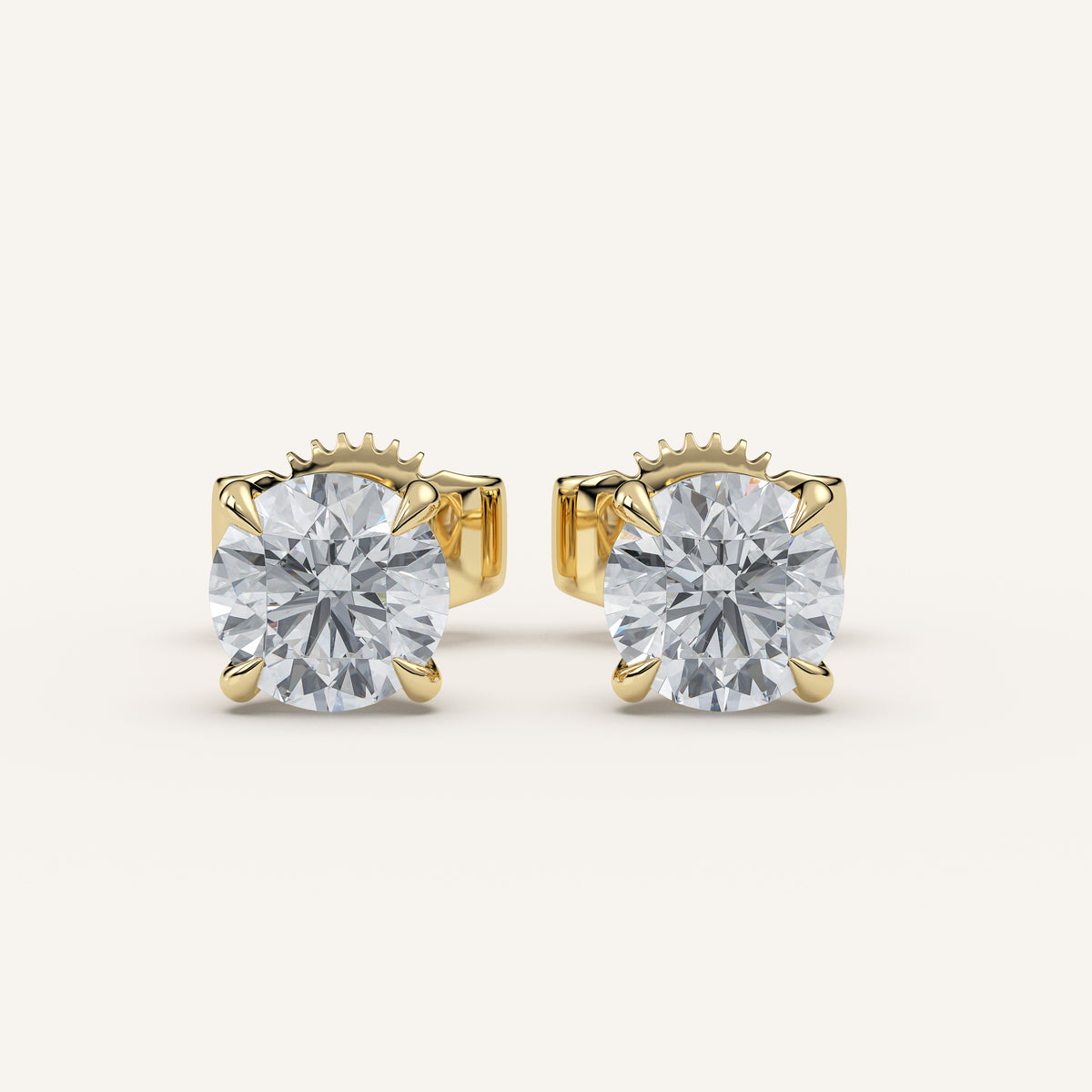 Round Diamond Stud Earrings — 2 CTW in 14k Yellow Gold (view 1)
