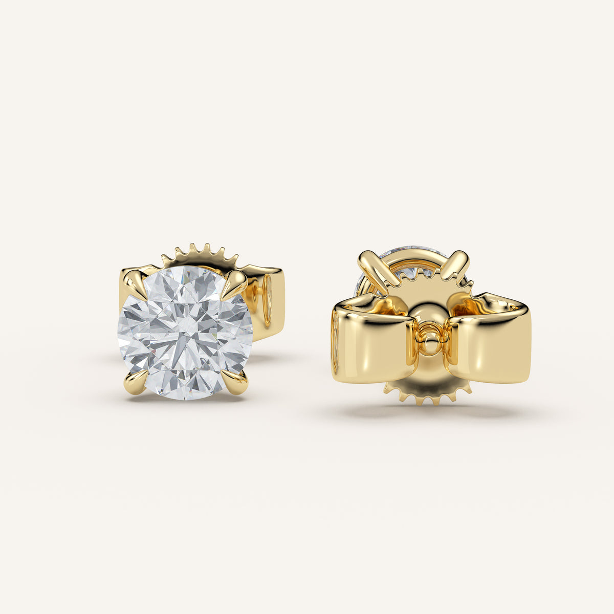 Round Diamond Stud Earrings — 2 CTW in 14k Yellow Gold (view 3)
