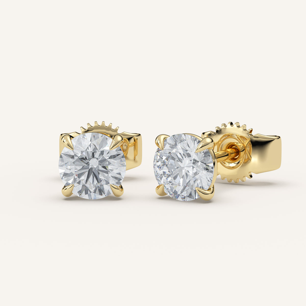 Round Diamond Stud Earrings — 2 CTW in 14k Yellow Gold (view 2)