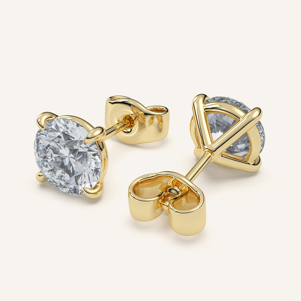 Round Diamond Stud Earrings — 3 CTW in 14k Yellow Gold (view 4)