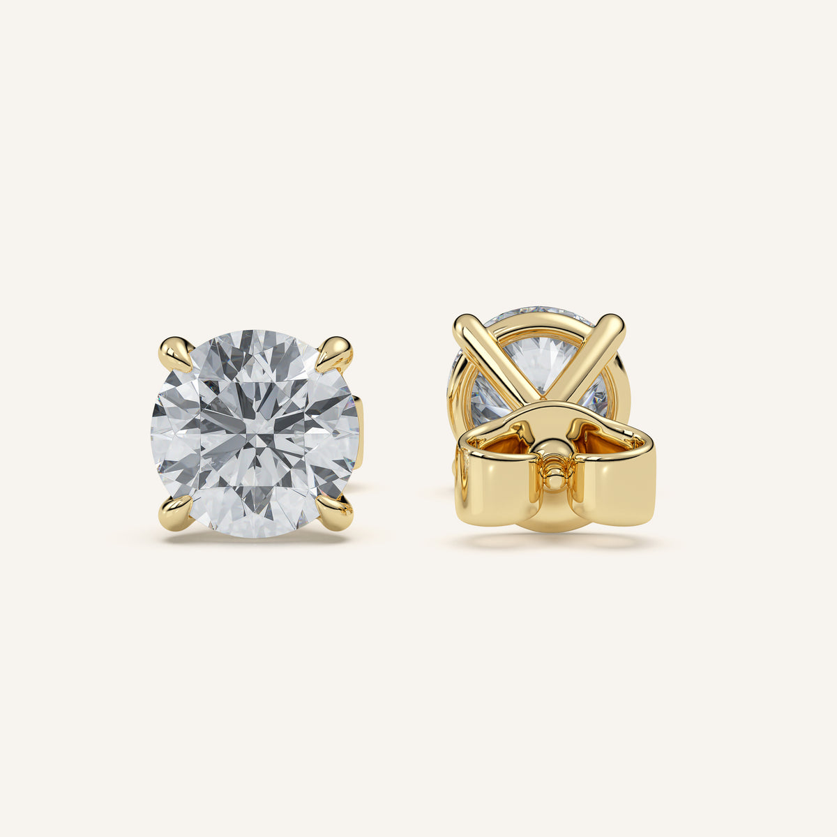 Round Diamond Stud Earrings — 3 CTW in 14k Yellow Gold (view 3)