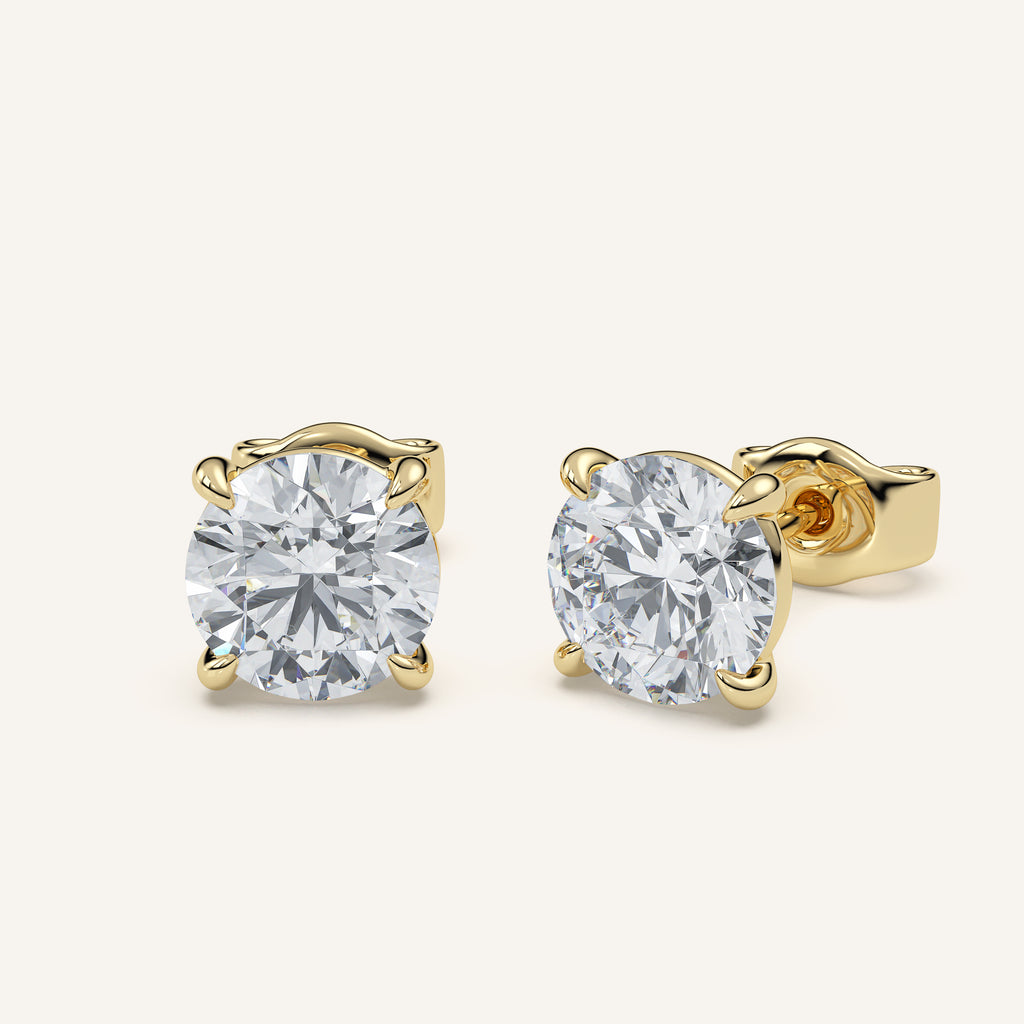 Round Diamond Stud Earrings — 3 CTW in 14k Yellow Gold (view 2)