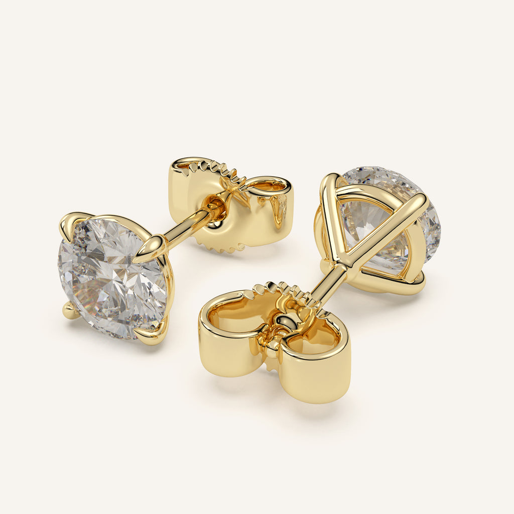 Round Diamond Stud Earrings — 4 CTW in 14k Yellow Gold (view 4)