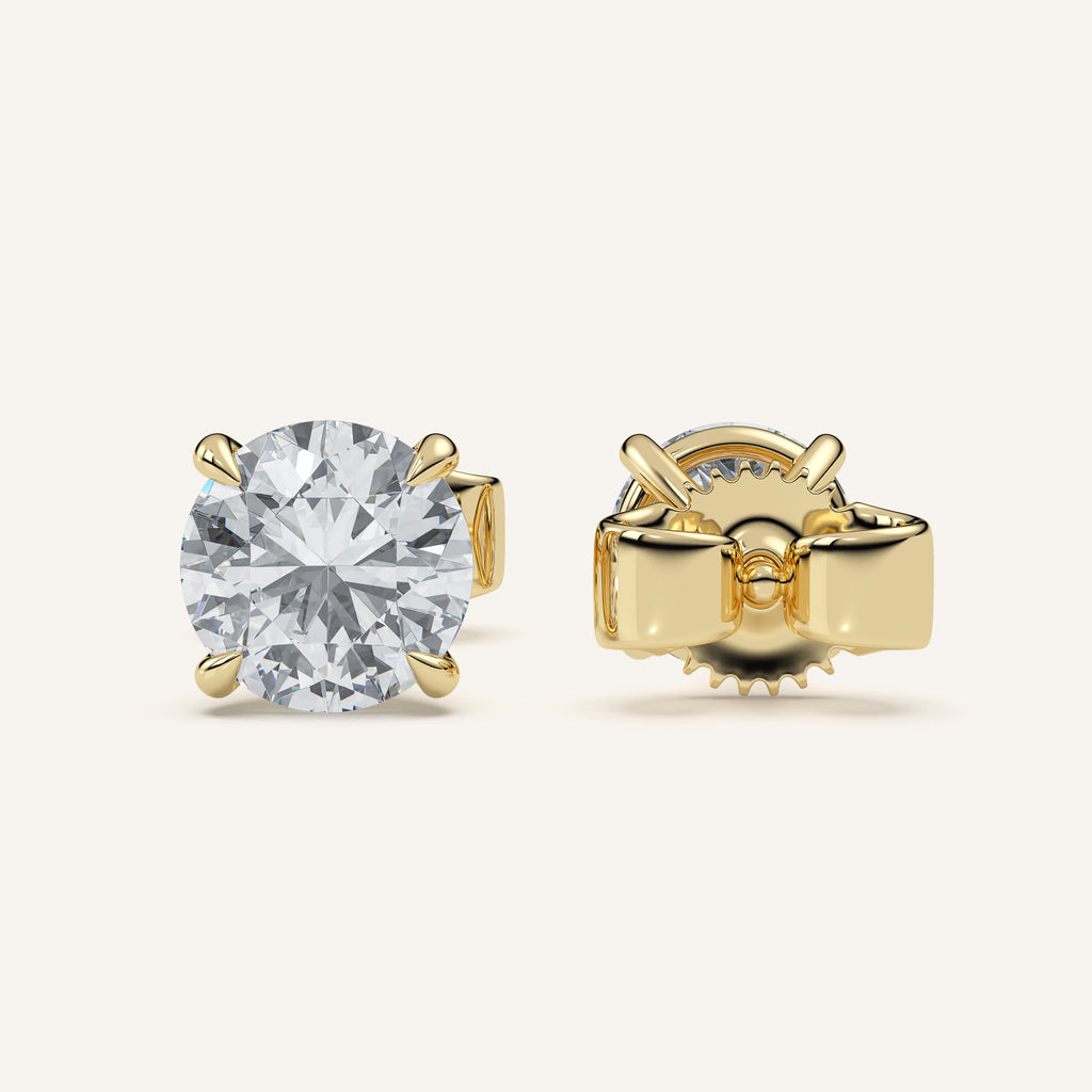 Round Diamond Stud Earrings — 4 CTW in 14k Yellow Gold (view 3)