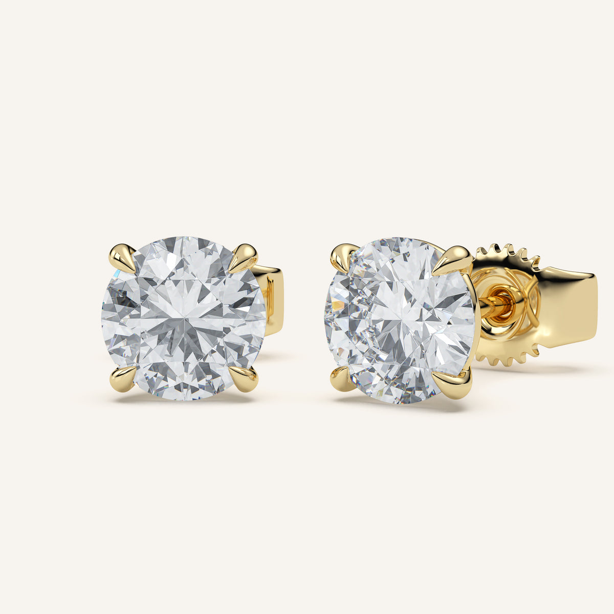 Round Diamond Stud Earrings — 4 CTW in 14k Yellow Gold (view 2)