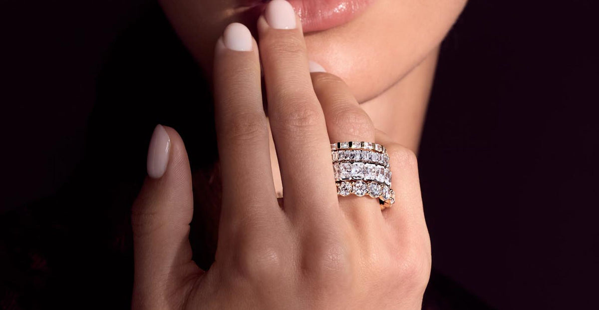 Stacked diamond eternity bands, worn