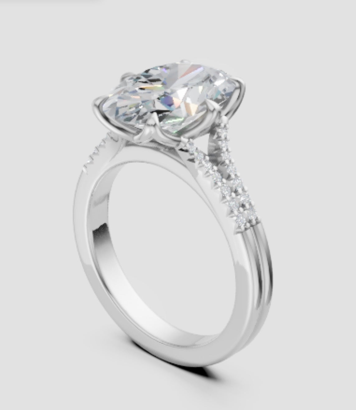 Oval lab-grown diamond engagement ring with pave side accents, ethical and sustainable design