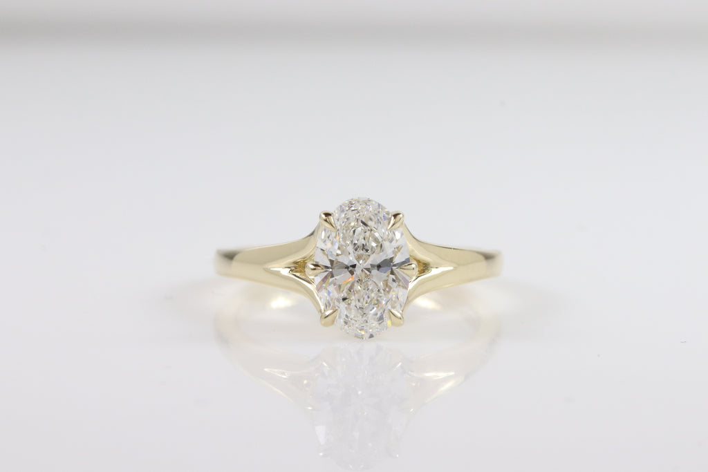 Noah Price Difference Split Cathedral Tulip | 1.50ct D-VVS2 Oval | 14k Yellow Gold