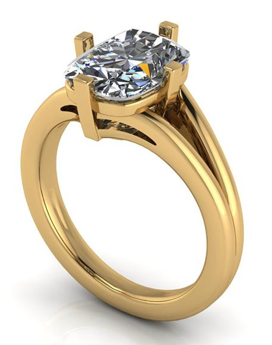 Elegant gold engagement ring with cushion-cut lab-grown diamond, ethical and sustainable design