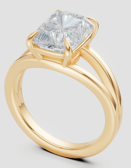 Lab-grown diamond engagement ring in yellow gold with cushion cut stone