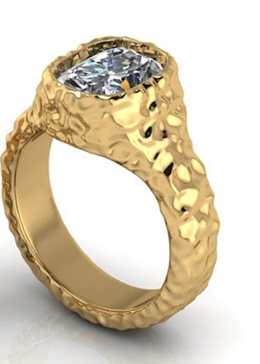 Textured gold engagement ring with lab-grown diamond, eco-friendly and conflict-free