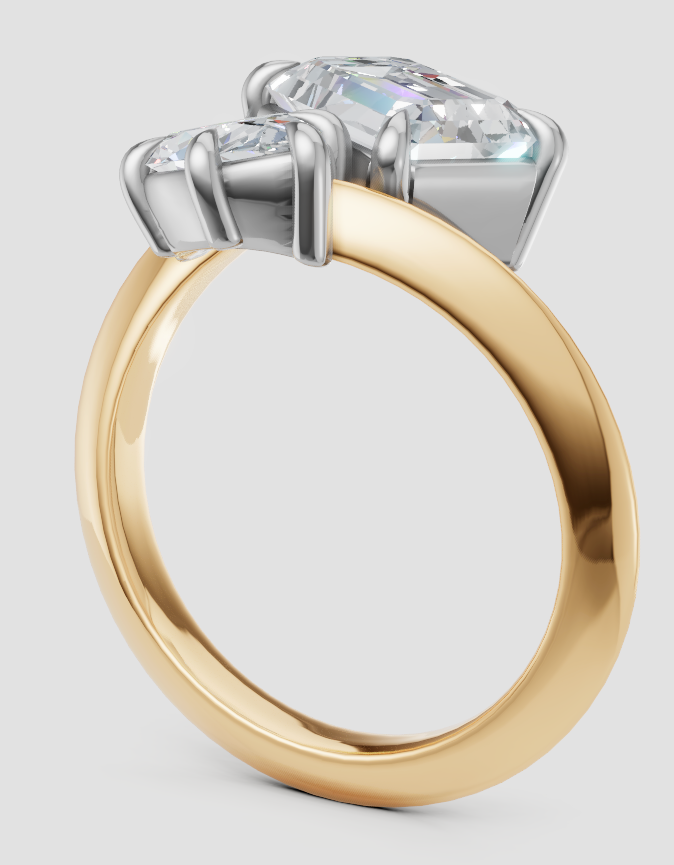 Lab-grown diamond engagement ring with two-stone design in gold band, ethical and sustainable