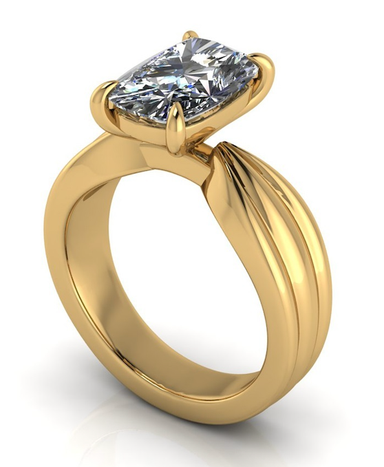Elegant cushion-cut lab-grown diamond engagement ring in gold, ethical and sustainable design